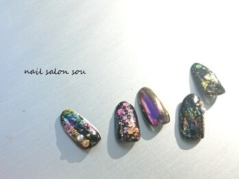 ソウ 難波店 nail salon Sou/ブラック×カラフルnail