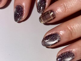 チェック×フラッシュネイル