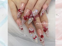 ピオミエルネイル 新宿(pio miel nail)/レッドハート×リボン×チェック