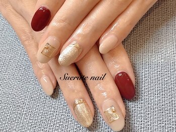 スエルテ ネイルサロン 北千住店/ボルドー×ゴールド ¥8000