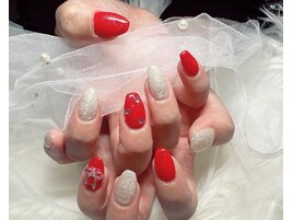 冬ネイル/ワンカラー/リボン