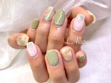 ラリュール(L'Allure.)/グリーンの大理石ネイル