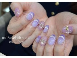秋冬ネイルパープルリングネイル