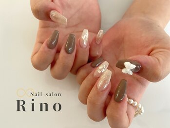リノ 浦添店(Rino)/くすみ×ブラウン×リボンネイル