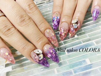 ネイルサロン カラーエイト(Nailsalon COLOR.8)/スカルプ　ラメグラデーション