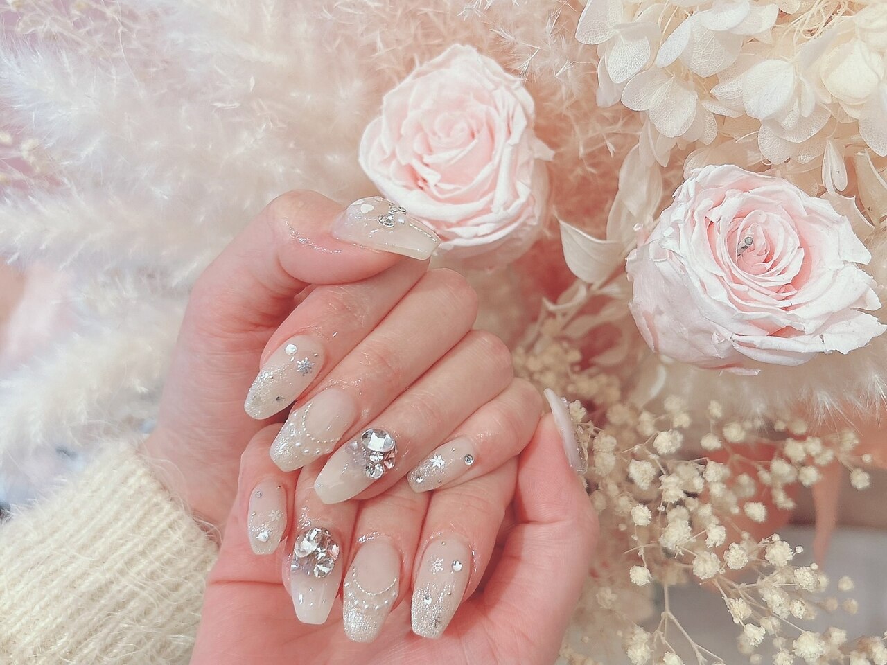 オーダー◇ネイルチップ ミラーグラデ ピンク 量産型 韓国 薔薇 リボン