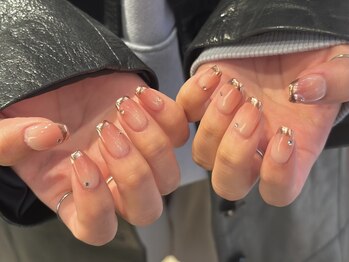 マハロ(MAHALO)/桃グラデ×ミラーフレンチ