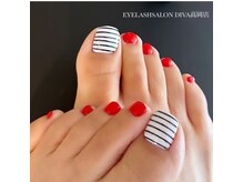 ディーバ 高岡店(DIVA)/夏ボーダー×赤フットネイル