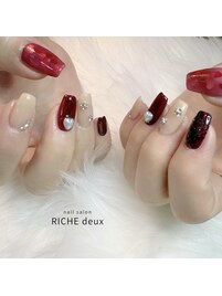 ボルドーハートのホリデーネイル