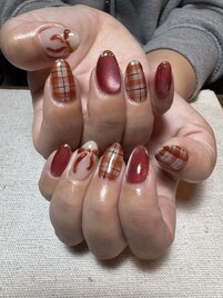 リボン&チェックネイル