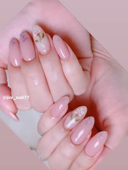 ワンカラー×お花ネイル