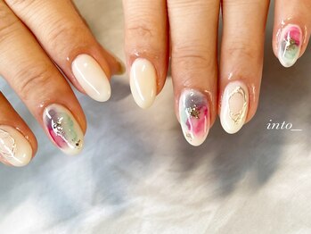 ネイルサロン イントゥ(into_)/水彩　フラワー　定額アート
