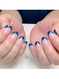 ネイビーフレンチ×ラメライン