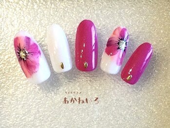 ネイルサロン あかねいろ/ピンクフラワー 手描き