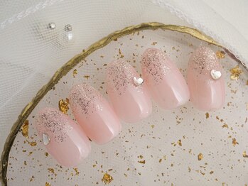 ホワイトネイル 難波店(WHITE NAIL)/パステルピンク/爪先ラメ/ハート