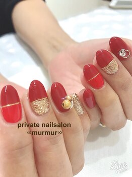 プライベート ネイルサロン マーマ(murmur)/赤ゴールドネイル