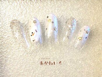ネイルサロン あかねいろ/クリスマス　雪だるま　手描き