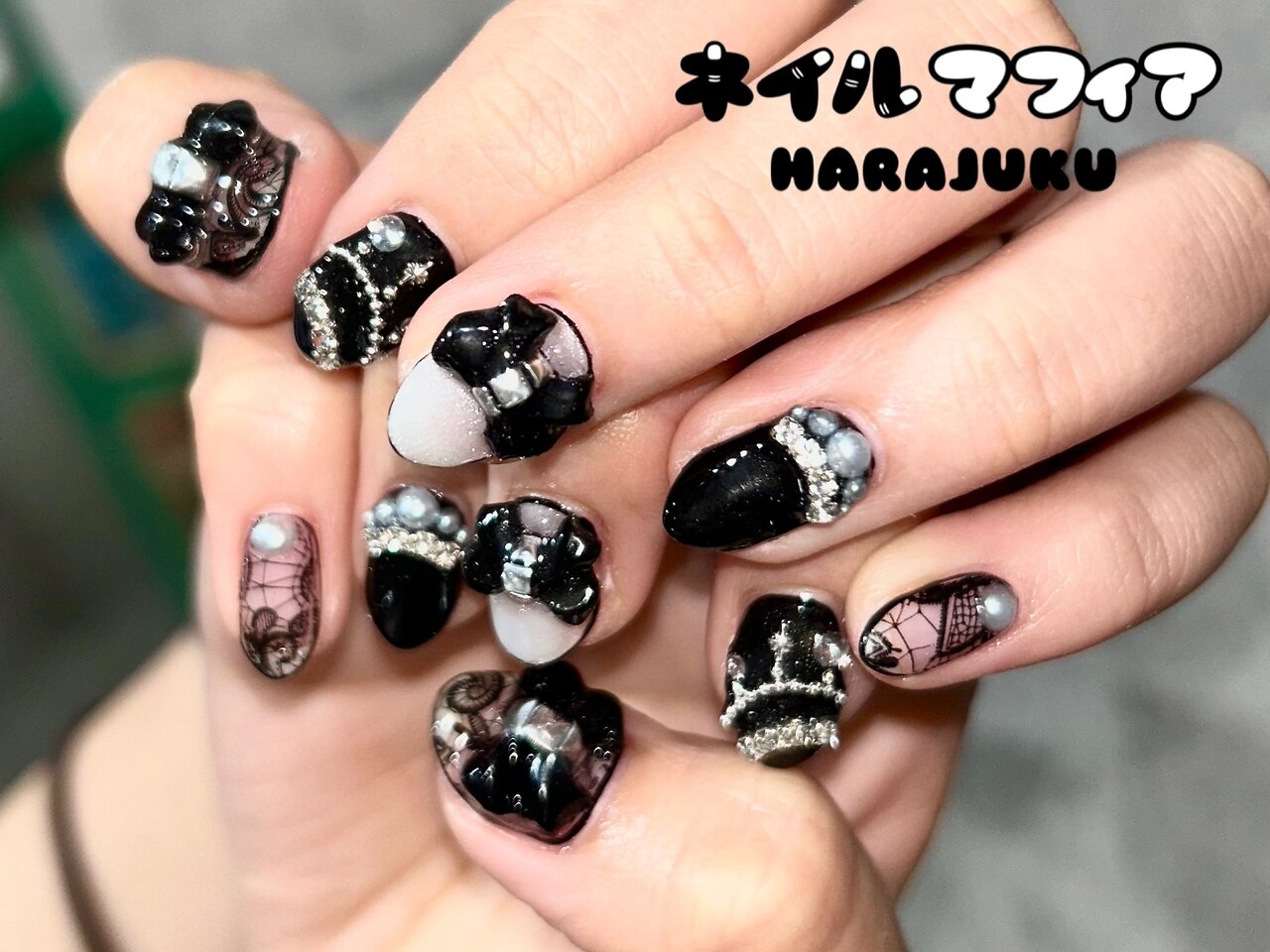 レース/ブラックネイル/地雷：PG009873756｜ネイルマフィア 原宿(NAIL