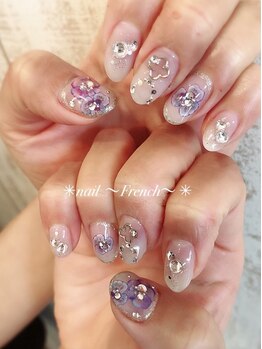 ヘアーアンドネイル フレンチ(French)/グラデーション×フラワー