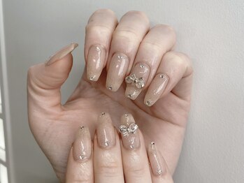 インザピンクリリー(in the pink LILY)/リボン/ベージュラメネイル