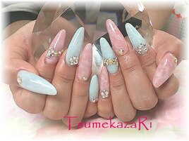 ブルー＆ピンクマーブル★リボン