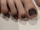 ブラックグリッターフットネイル