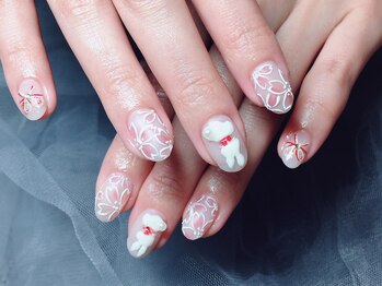 桜ネイル うさぎネイル