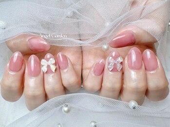 エンジェルガーデンネイル 池袋店(Angelgarden nail)/透けカラーリボンネイル♪