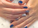 シルバーラメ×ブルーネイル