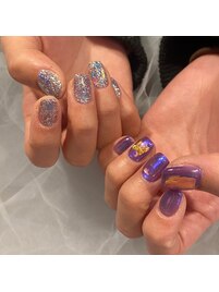キラキラうるうる非対称ネイル☆