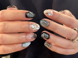 ブラック×シルバーモードネイル