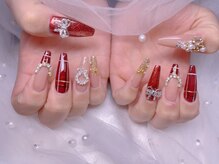 スノーネイルサロン 新宿店(Snow nail salon)/クリスマスリーフチェックリボン