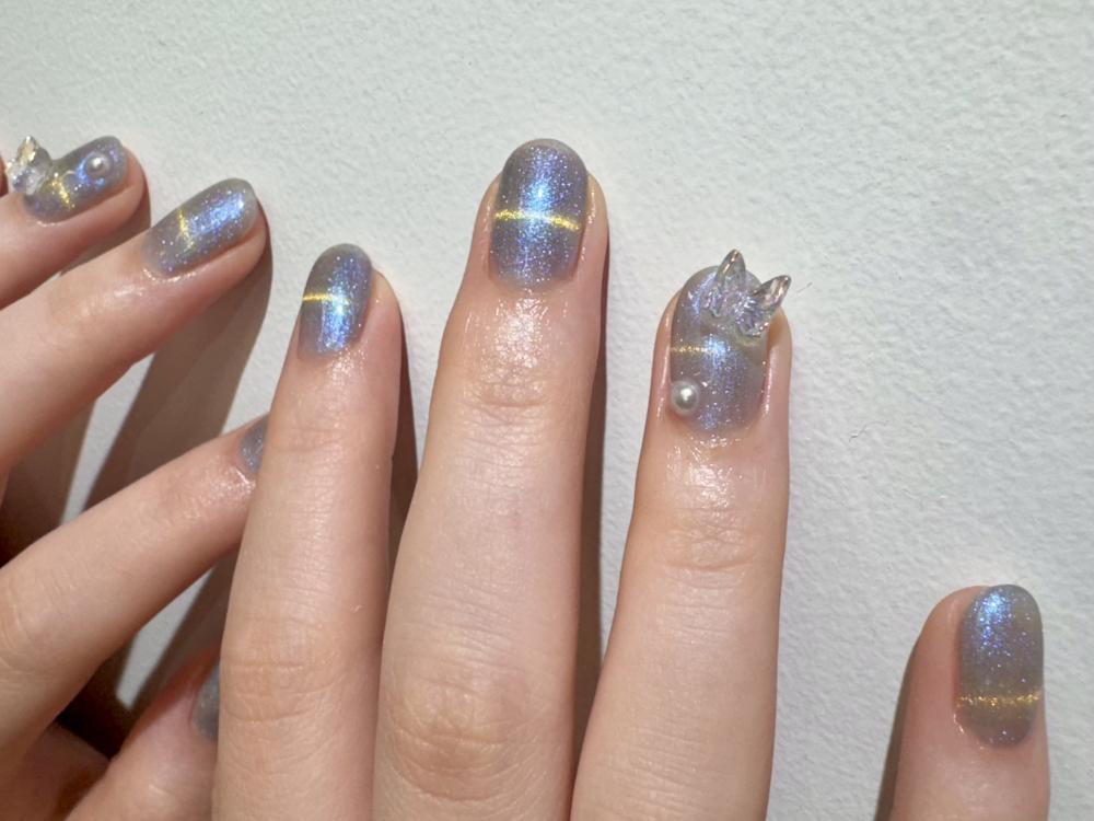 ネイルチップ オーダー ミラー フレンチ 青 マグネット 蝶々 ガーリー 韓国 ネイルチップ オーダー ミラー フレンチ 青 マグネット 蝶々 ガーリー