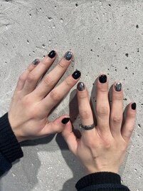 ワンカラー+ミラーネイル