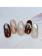 ネイルアンドまつげ リュフェール 五反田(Nail Lufaire)/ブラウンミラーリングネイル