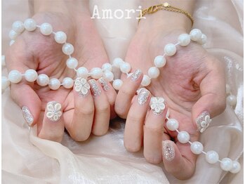 シルバーラメ×3D白フラワー