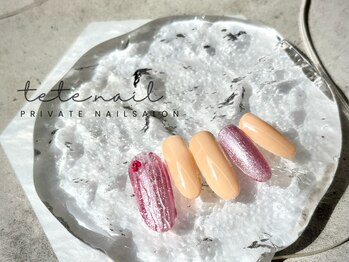 テテネイル(tete.nail)/押し花にドット×ストライプ