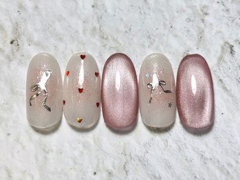 チークリボン×ドットネイル