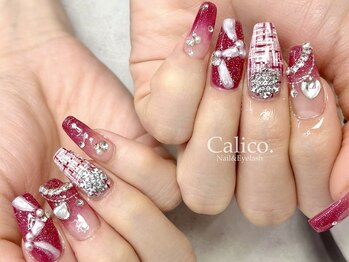 キャリコ(calico)/【ジェル】ツイード×リボン