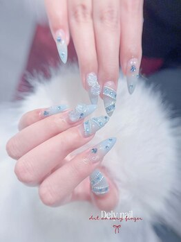 デリーネイル(Dely_nail)/アイスブルー×3Dローズの華やか