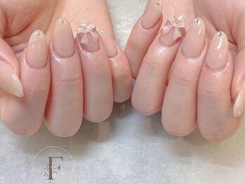 リボン/シンプル/ベージュネイル