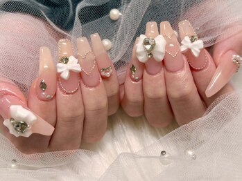 リボンネイル　ハート　ワンホン