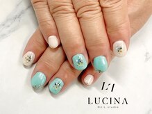 ネイルスタジオ ルキナ(LUCINA)/c-326 涼しげ押し花ネイル