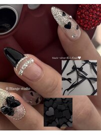 成人式ネイル/ブラック/ハート