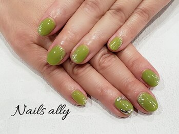 ネイルズアリー 立川店(Nails ally)/ピスタチオ×ストーン×春色×緑