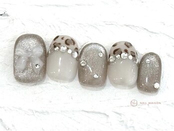 ネイルメゾン 池袋店(NAIL MAISON)/マグレオパードリボン￥10550