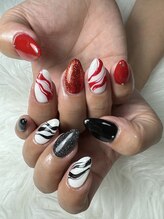 フラワーズネイル(flowers nail)/ブラック＆レッドの海外ガール