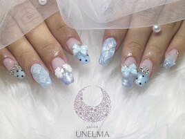 水色リボン華やかスカルプ