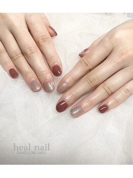 ヒールネイル(heal nail)/くすみ赤茶×magnetワンカラー
