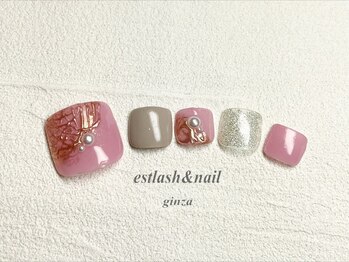 エストラッシュアンドネイル 銀座店(est lash&nail)/フットピンクミラーレースネイル